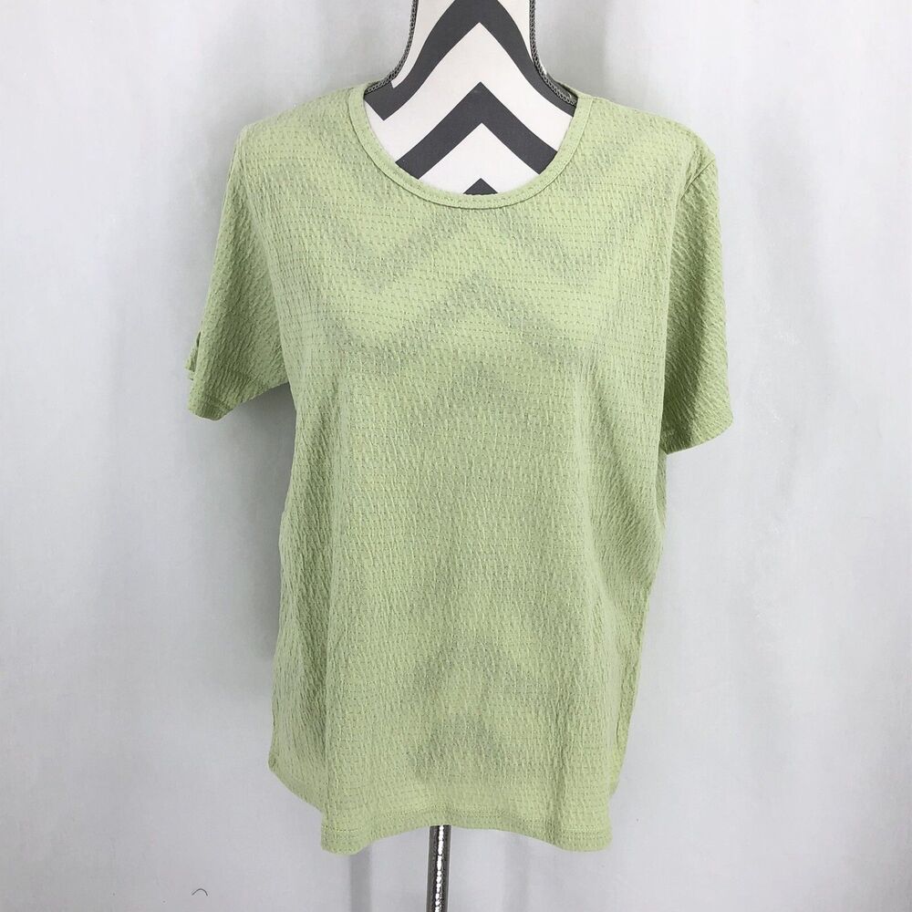 Sara Morgan Ribbed Textured Round Neck Short Sleeved T-Shirt Green BA8 Large